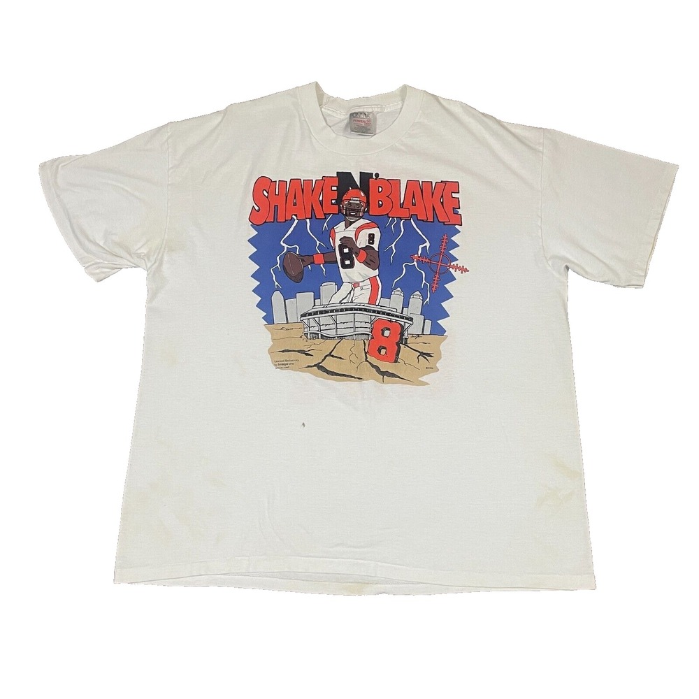 VTG Jeff Blake Cincinnati Bengals "Shake N Blake" NFL T-Shirt White Adult 2XL
